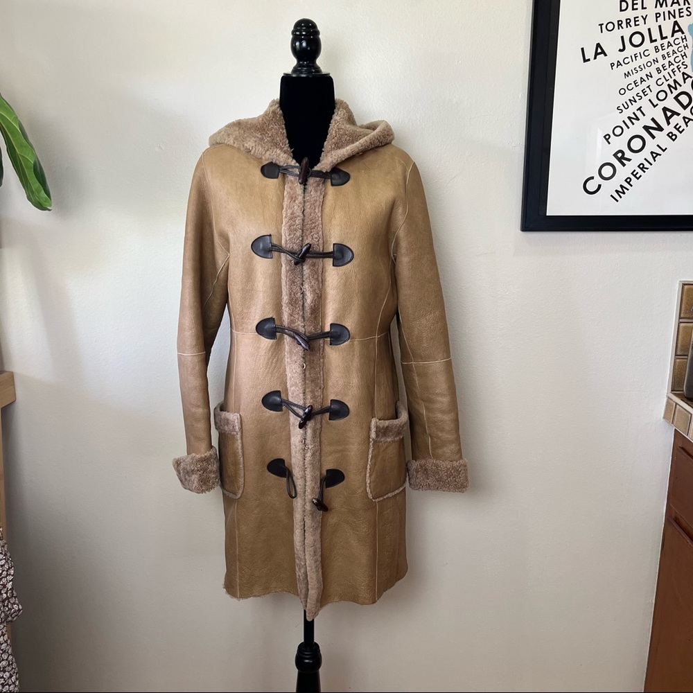 Rem Garson Leather Shearling Lined Leather Coat, Size M Excellent Condition